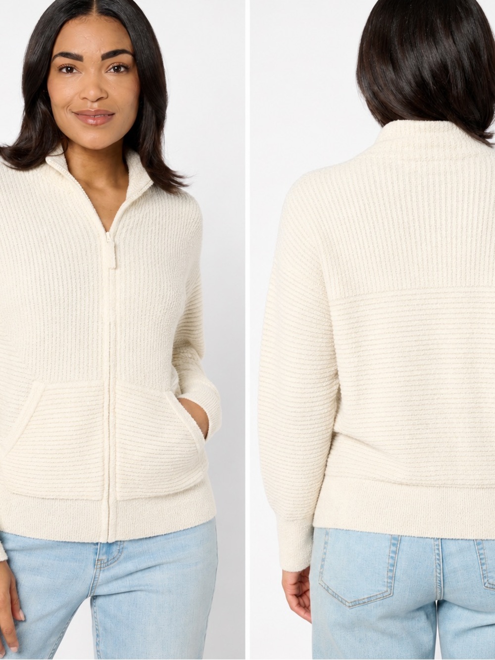 Barefoot Dreams Cozychic Lite High Neck Zip Cardigan Pearl Plus Size 3X New NWT